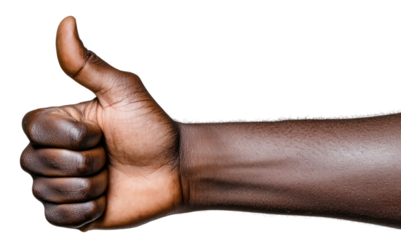 PNG A hand of black man with his thumb up thumbs skin approval.