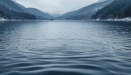 Serene Lake Water Ripples with Mountain View Background Peaceful Nature Scene
