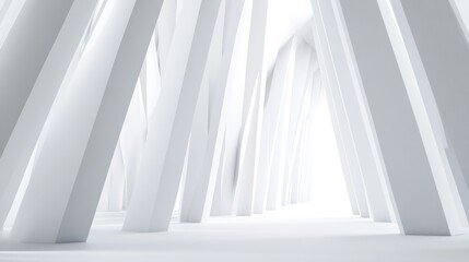 Obraz premium White abstract architecture corridor, bright light at end, background minimal, design concept