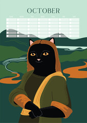 Mona Lisa Cat, A Renaissance-Inspired Cat Portrait with a Mysterious Smile, Perpetual Calendar, Poster