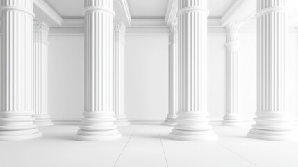 Obraz premium White columns in classical hall; minimalist background; architecture design