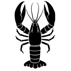 An illustration featuring a black lobster silhouette set against a clean white background depicting a lobster with detailed claws and antennae, symbolizing strength and resourcefulness.
