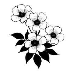 Captivating Monochromatic Flower Silhouette in Tattoo Style on a Clean White Background Showcasing Artistic Grace