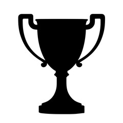 An illustration featuring a black trophy silhouette set against a clean white background showing a cup trophy with detailed handles and base.