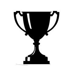 An illustration featuring a black trophy silhouette set against a clean white background showing a cup trophy with detailed handles and base.