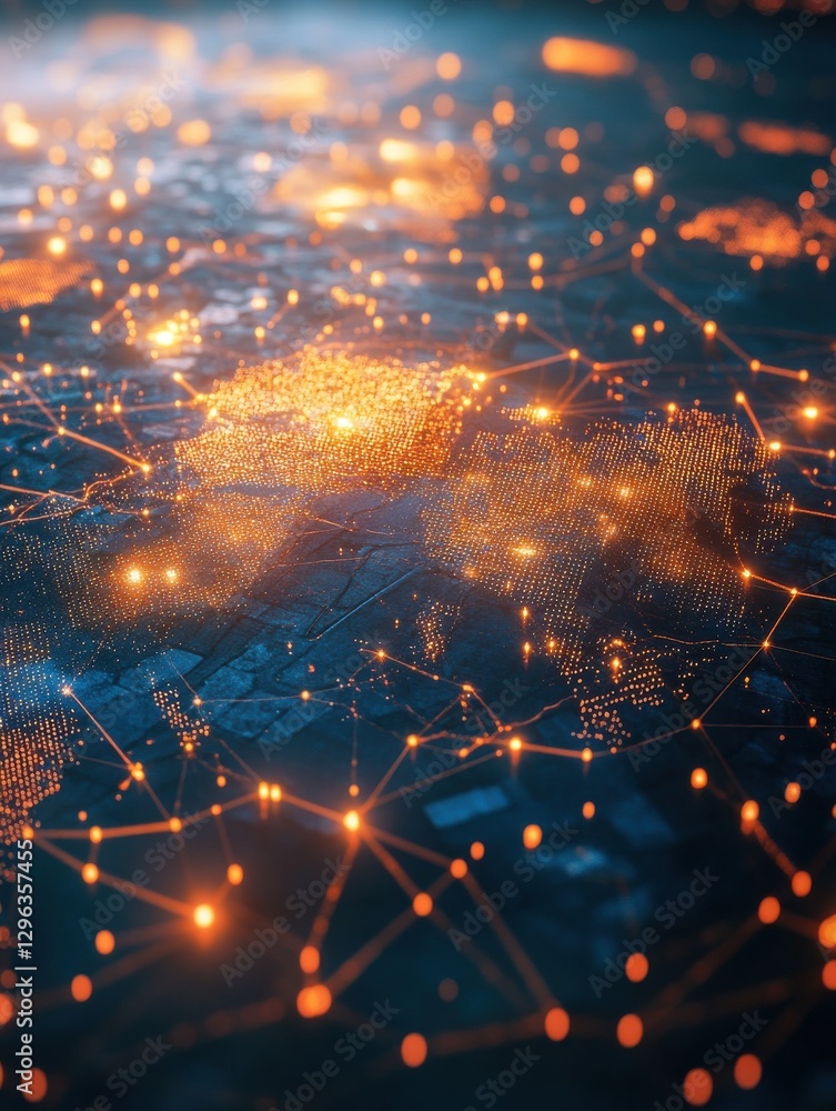Poster glowing map background. social network concept. 3d rendering.