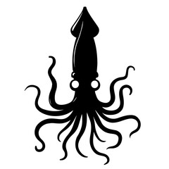 An illustration featuring a black squid silhouette set against a clean white background depicting a squid with detailed tentacles and fins, symbolizing adaptability and intelligence.