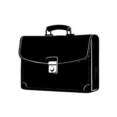 An illustration featuring a black briefcase silhouette set against a clean white background depicting a classic briefcase with detailed handle and latches.