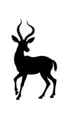 An illustration featuring a black gazelle silhouette set against a clean white background showing a gazelle with detailed horns and legs, symbolizing grace and speed.