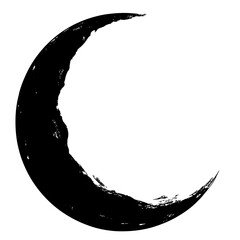 An illustration featuring a black moon silhouette set against a clean white background showing a crescent moon with detailed craters and texture. © Tamas