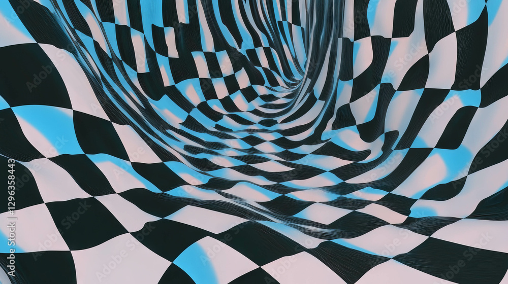 Aufkleber abstract distorted checkerboard pattern with blue accents for background design