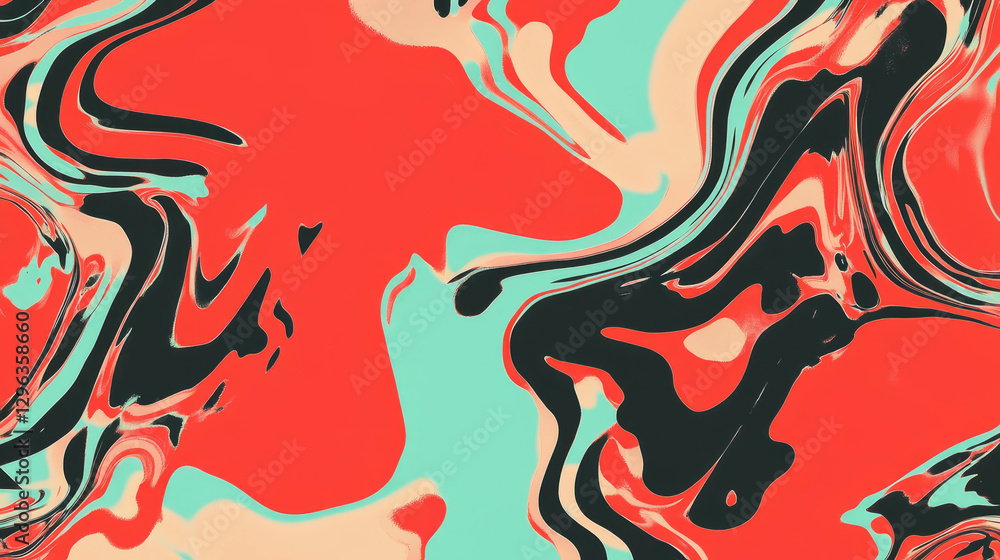Poster Vibrant abstract background with distorted geometric shapes in bold colors