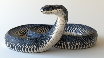 Elegant Blue Snake Studio Shot, White Background, Reptile Illustration