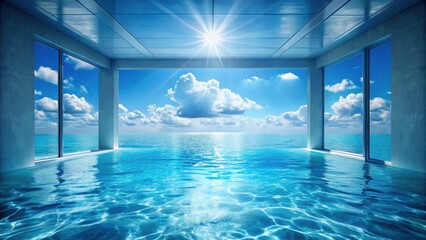 Fototapeta premium Serene Infinity Pool A Modern Architectural Vision of Tranquil Ocean Views from an Indoor Sanctuary