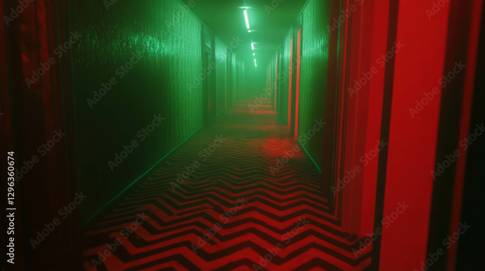 Aufkleber mysterious endless corridors with repeating patterns and neon lights