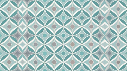 Seamless Teal and Gray Geometric Pattern with Overlapping Circles and Diamond Shapes, Ideal for Fabric, Wallpaper, or Decorative Projects