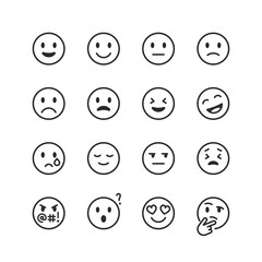 Emotion and Expression, emoji, linear style icons set. Variety of facial expressions, from happiness and sadness to surprise and anger. Editable stroke width