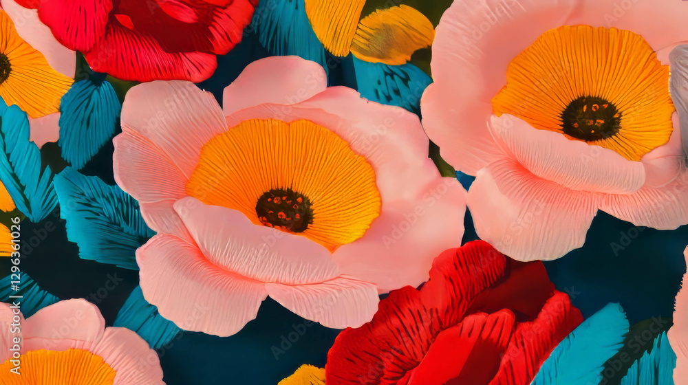 Aufkleber vibrant floral fabric cutout background with bold patterns for design