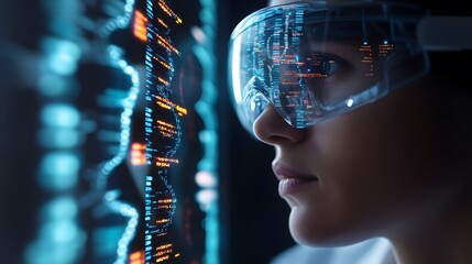 5. A medical professional using augmented reality glasses to view a patient is holographic DNA sequence, identifying mutations in real time