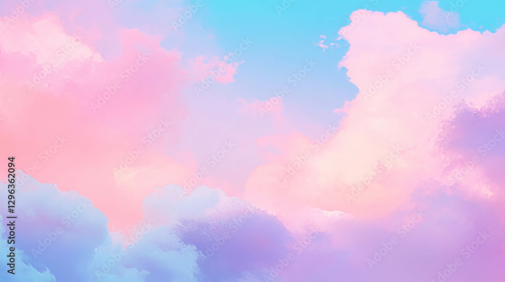 Poster serene pastel sky with soft fluffy clouds for dreamy background design