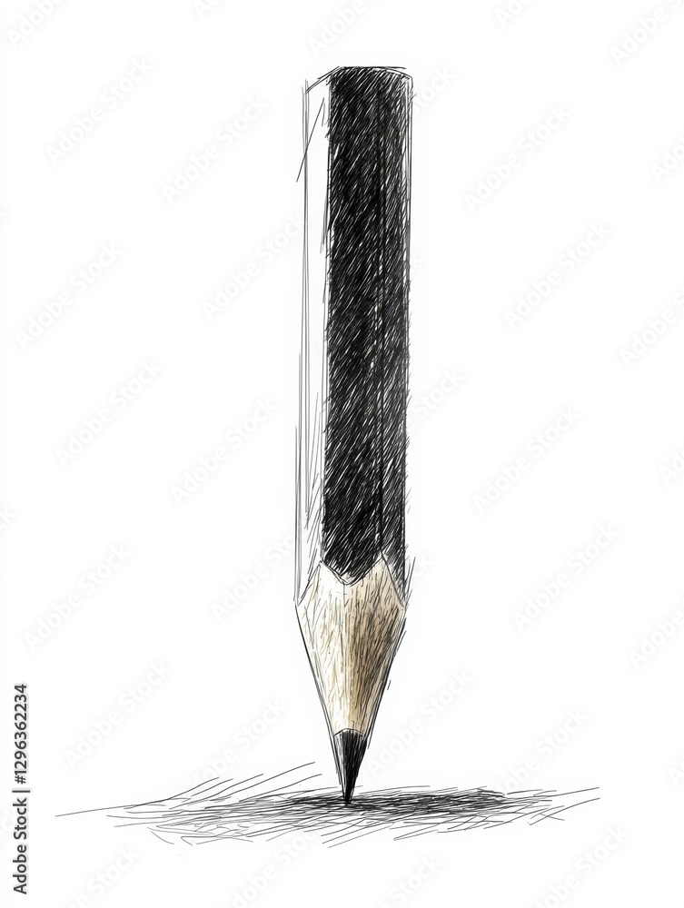 Poster pencil standing upright on a flat surface, creating a shadow during bright daylight hours. generativ