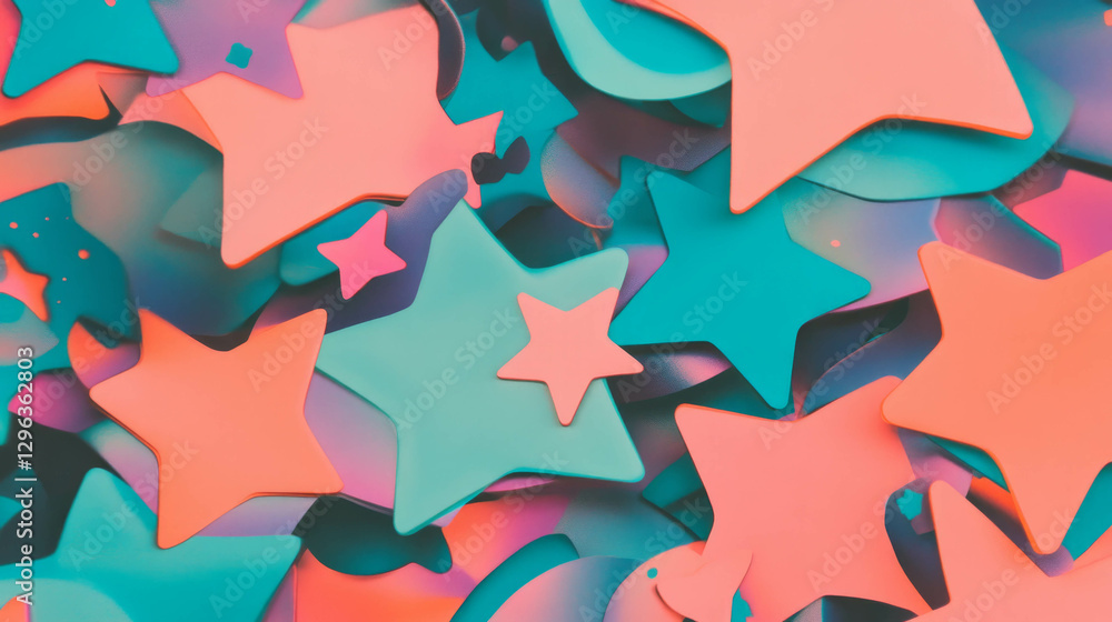 Poster vibrant foam cutout stars in overlapping abstract shapes for creative design