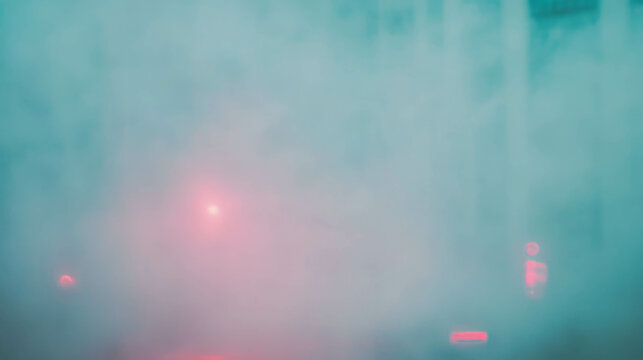 Mysterious foggy urban scene with blurred lights
