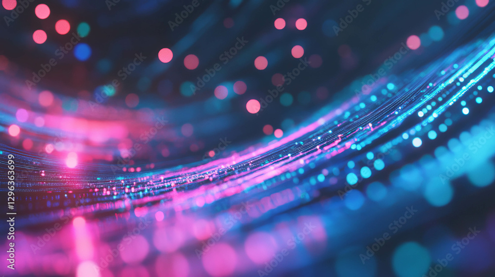 Poster futuristic technology background with intricate light patterns and neon colors for digital design