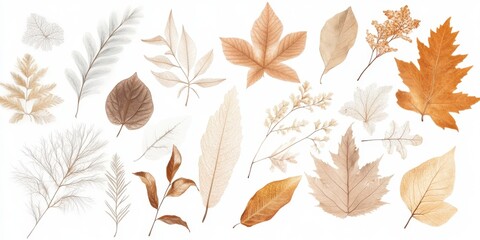 Elegant Collection of Dried Leaves on a Soft Neutral Background