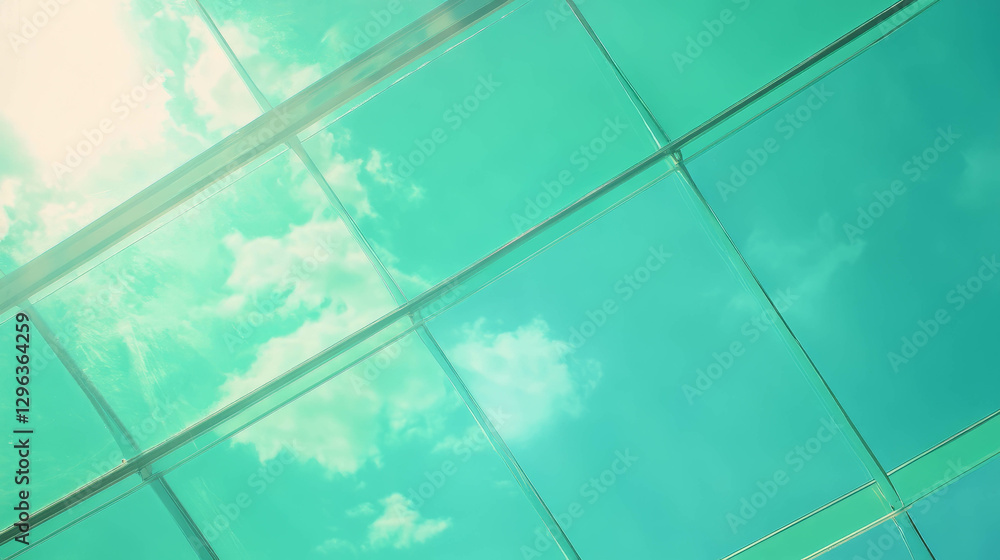 Aufkleber abstract glass roof structure with sky reflections for modern architecture design