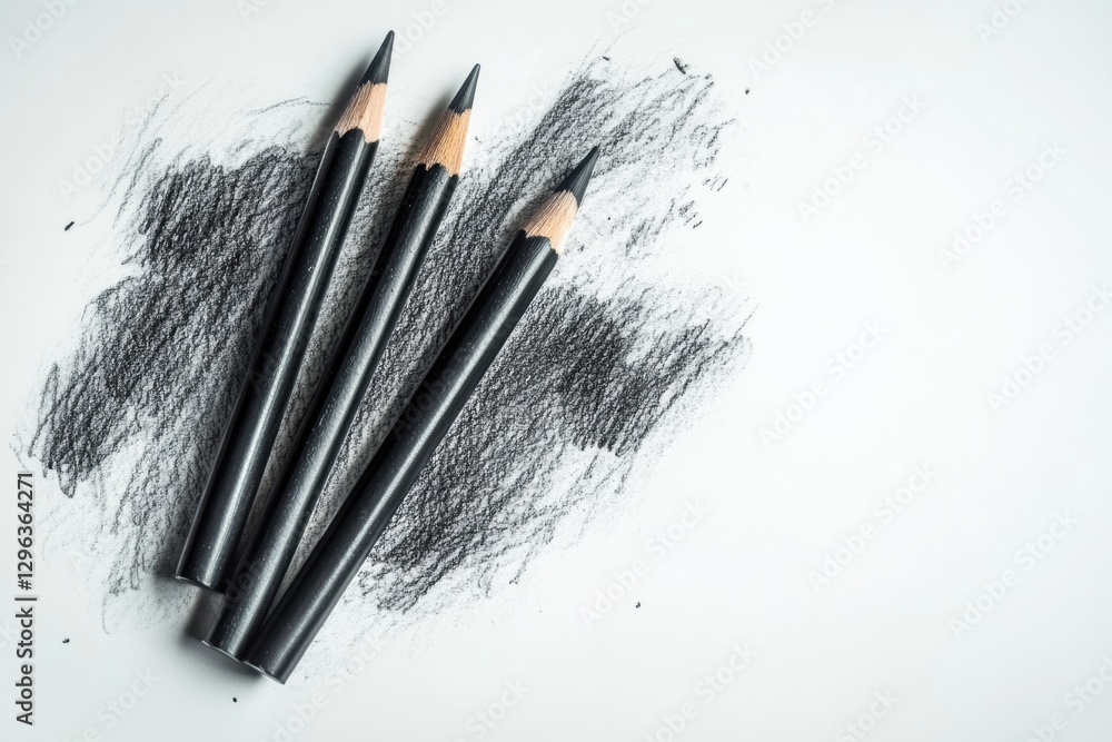 Poster black pencils arranged on a textured surface with dark shading in an artistic workspace setting. gen