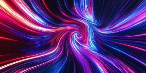 Fototapeta premium A futuristic abstract background with pulsating energy ribbons forming a seamless neon vortex. The interplay of glowing light streaks and fluid motion creates a mesmerizing digital composition.