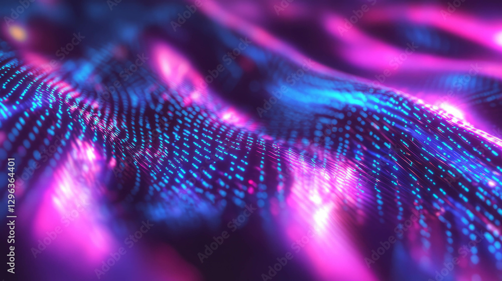 Fototapete Glowing binary code texture with flowing light patterns for digital design
