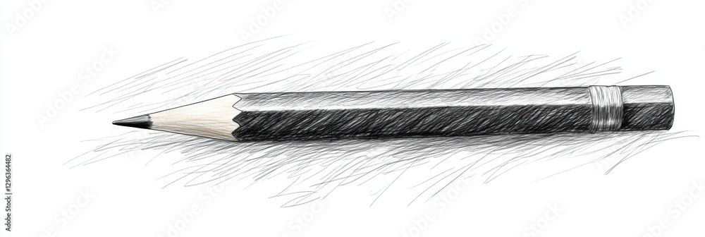 Poster pencil resting on paper with sketch lines, ideal for illustrating creativity and artistic expression