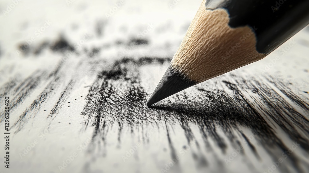 Aufkleber close up view of a pencil creating textured strokes on paper in a creative workspace during afternoo