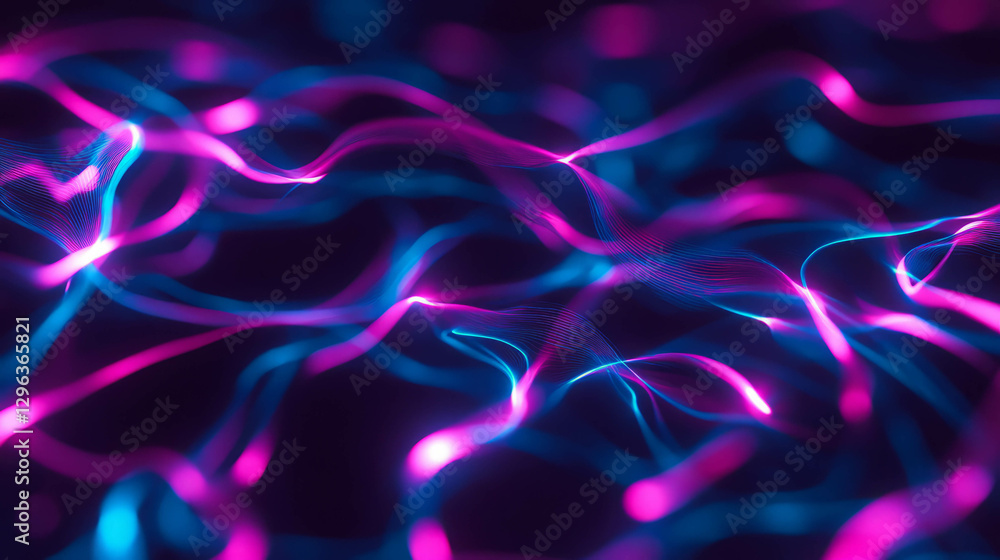Poster glowing neon lines on dark background for futuristic design and digital art