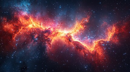 Fototapeta premium Fiery nebula cosmic cloud, interstellar space, background stars, science fiction backdrop