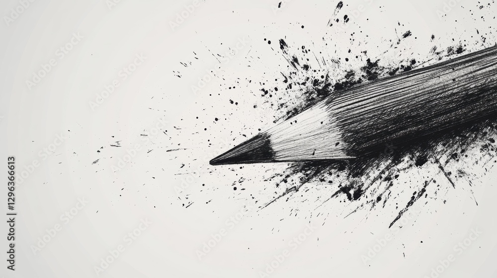 Poster creative pencil drawing showcasing dynamic lead point and contrasting splashes of graphite against a