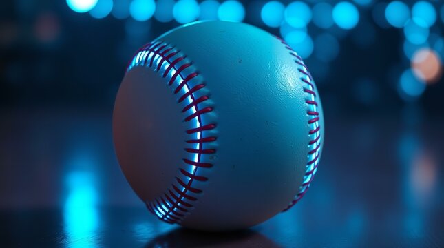 Baseball with Neon Blue Lighting – Modern Sports Concept Image - Powered by Adobe