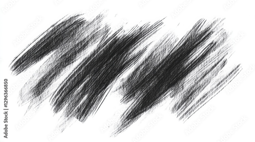 Poster abstract drawing featuring bold black strokes on white background created with charcoal. generative 
