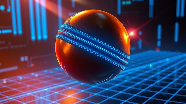 Futuristic Cricket Ball with Digital Neon Glow – Sports Technology Concept - Powered by Adobe