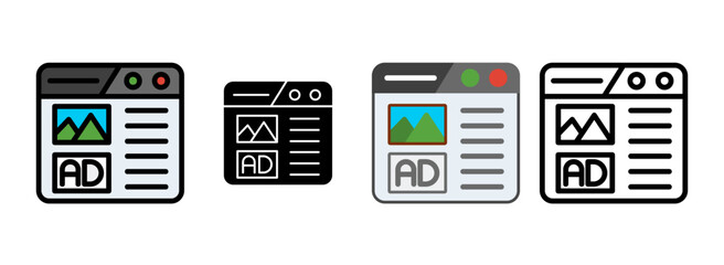 Set of Native Advertising Icon Line, Line Filled, Glyph, Flat Icons