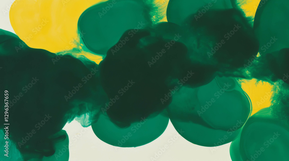 Poster abstract background of green and yellow overlapping ink blots for creative design