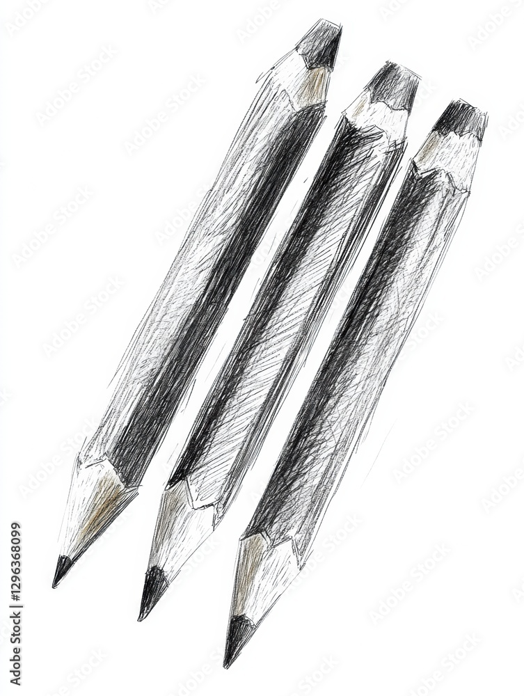 Poster three graphite pencils arranged together on a plain background illustrating basic drawing tools for 