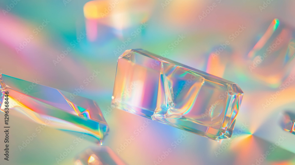 Poster abstract holographic background with floating crystals for futuristic designs