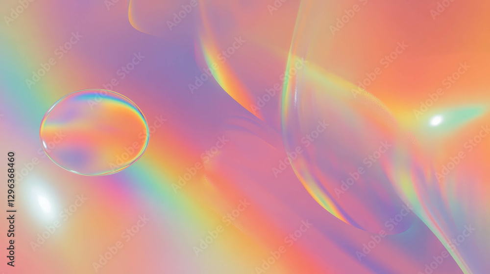 Poster colorful holographic background with floating abstract shapes for creative design