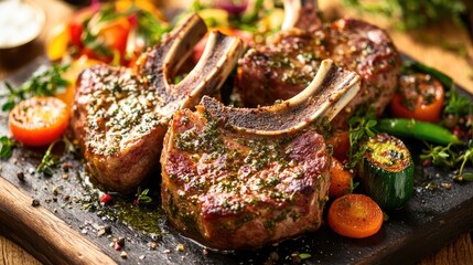 Roasted Lamb Chops with Herbs and Red Peppers