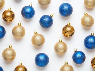 Fototapeta premium Merry Christmas: Festive Blue & Gold Baubles
