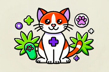 cat and flowers Icon animal logo collection Illustration design template