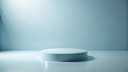 Pale Blue Circular Pedestal Against a Smooth Wall, Ideal for Product Displays and Minimalist Compositions